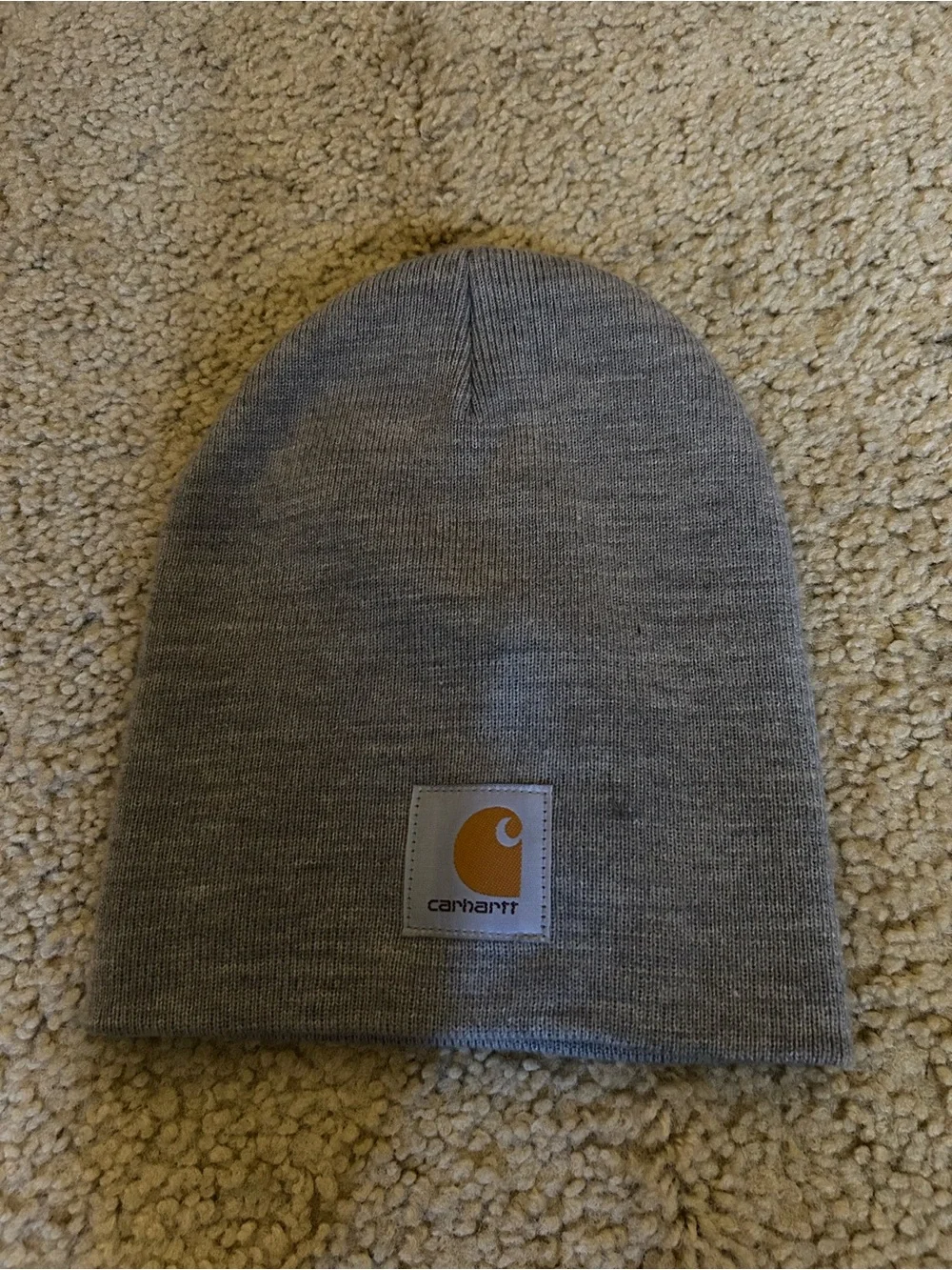 Carhartt Gray Knit Beanie with Yellow Logo Patch